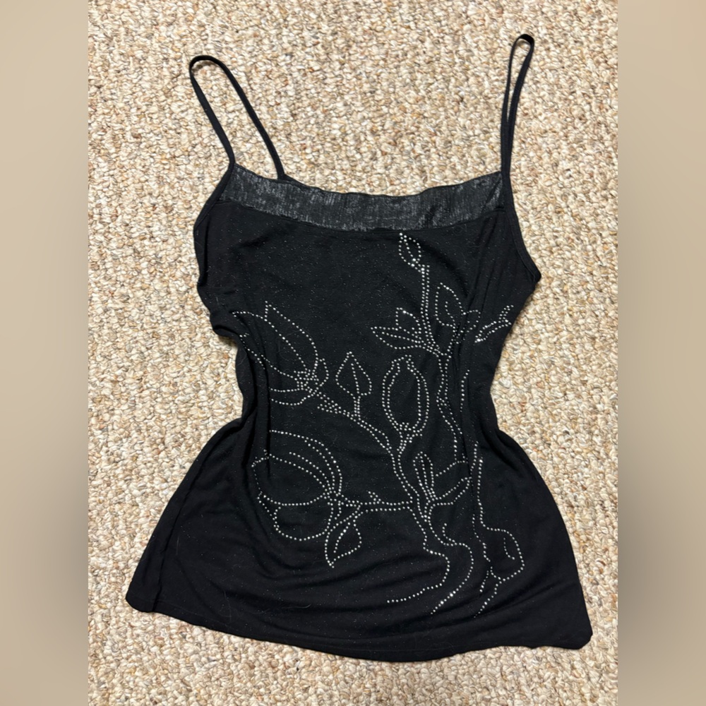 Glittery bedazzled black tank top